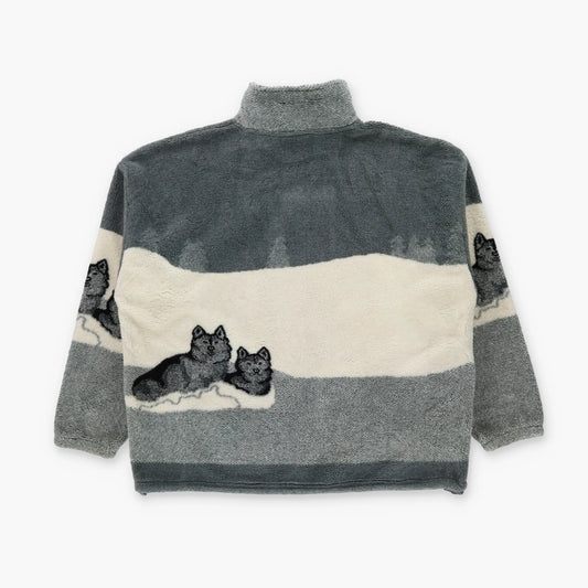 BLACK MOUNTAIN Wolves Grey & Off White USA Made Fleece Jacket (L) Vintage Sole Melbourne