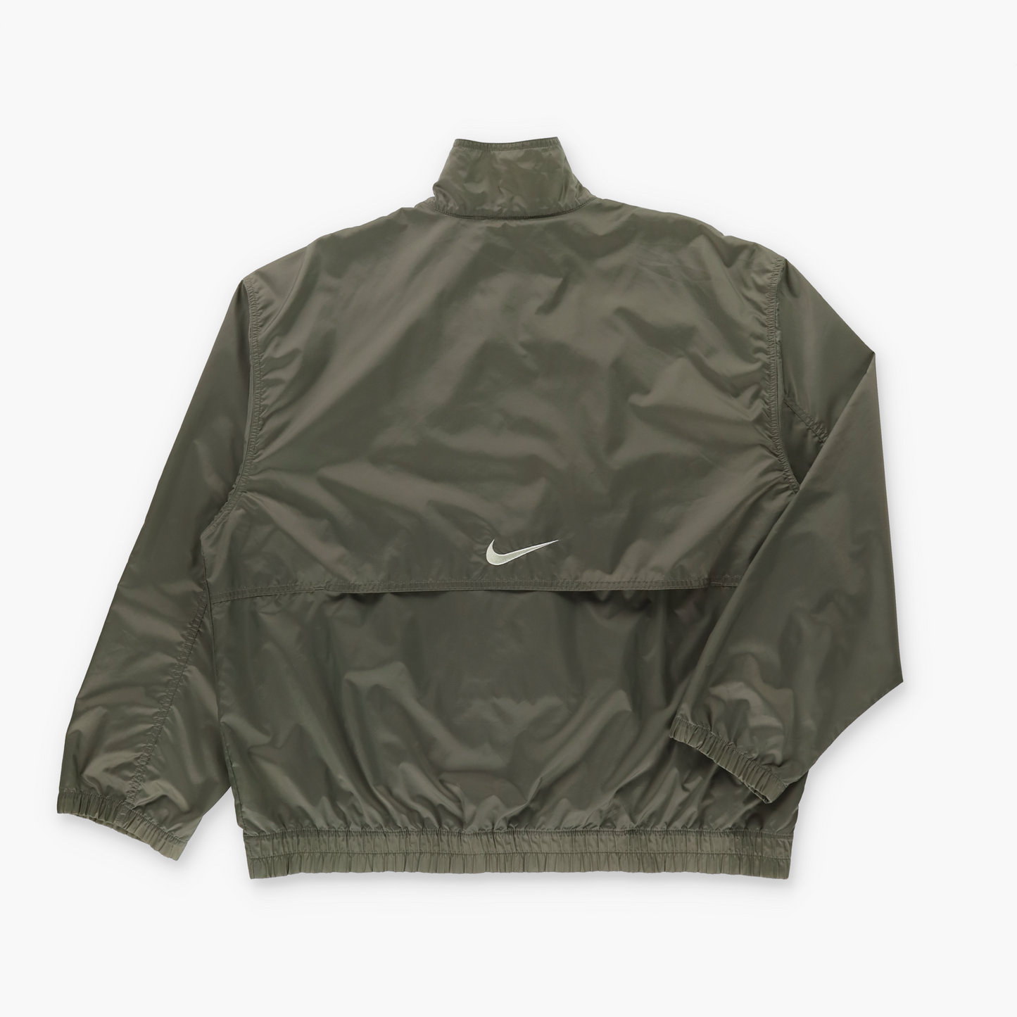 NIKE Green & Silver Embroidered Swoosh Logo Hidden Back Pocket Windbreaker Jacket (XL)