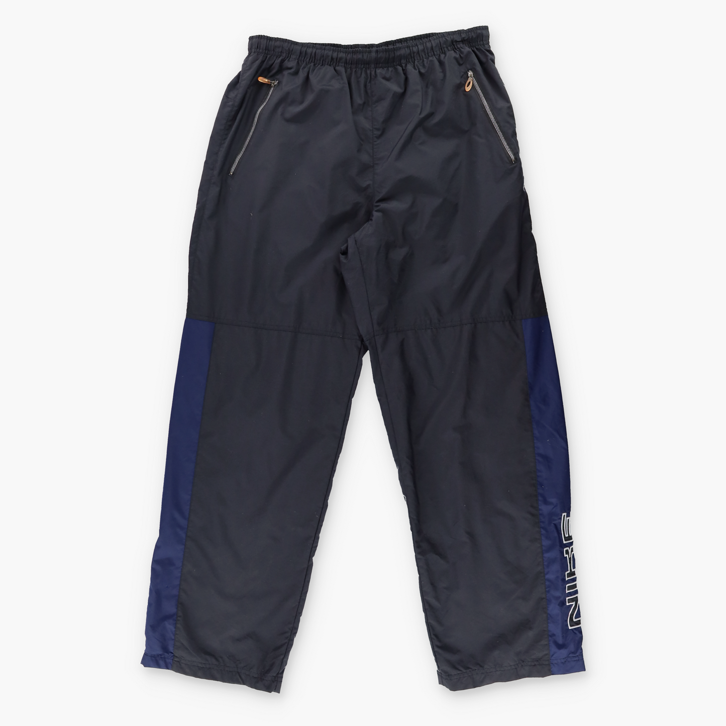 NIKE Embroidered Spell Out Logo Grey & Navy Track Pants (L)