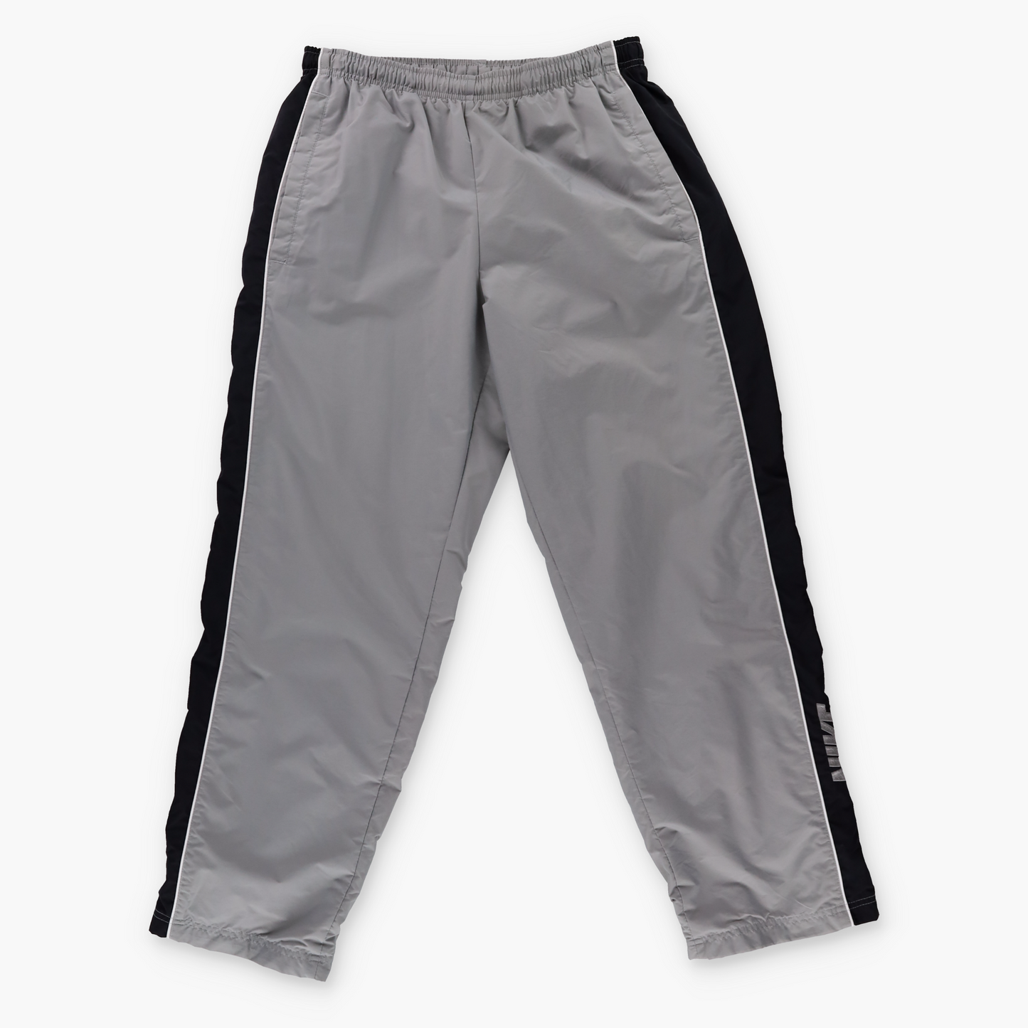 NIKE Embroidered Spell Out Logo Grey & Black Track Pants (M)