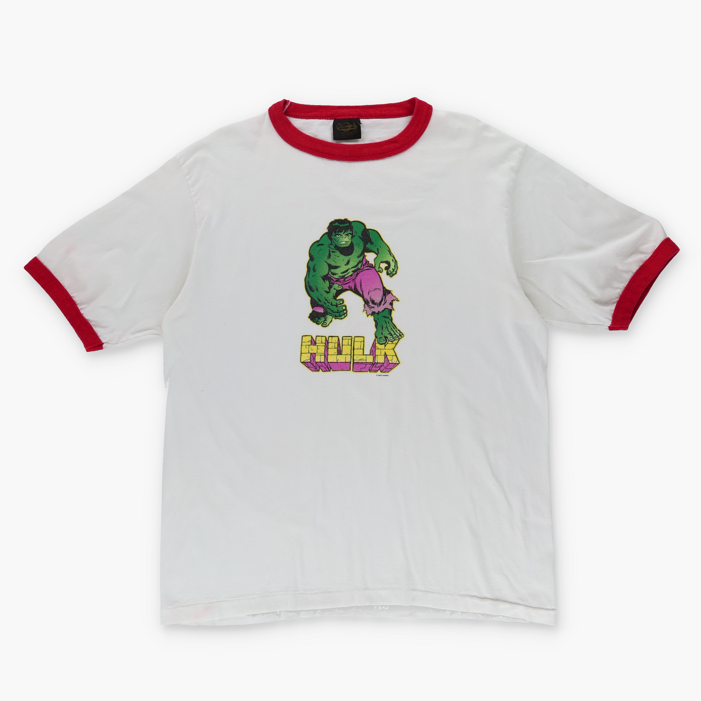 Y2K MARVEL Hulk Cartoon USA Made White & Red Ringer Tee (XL-XXL)