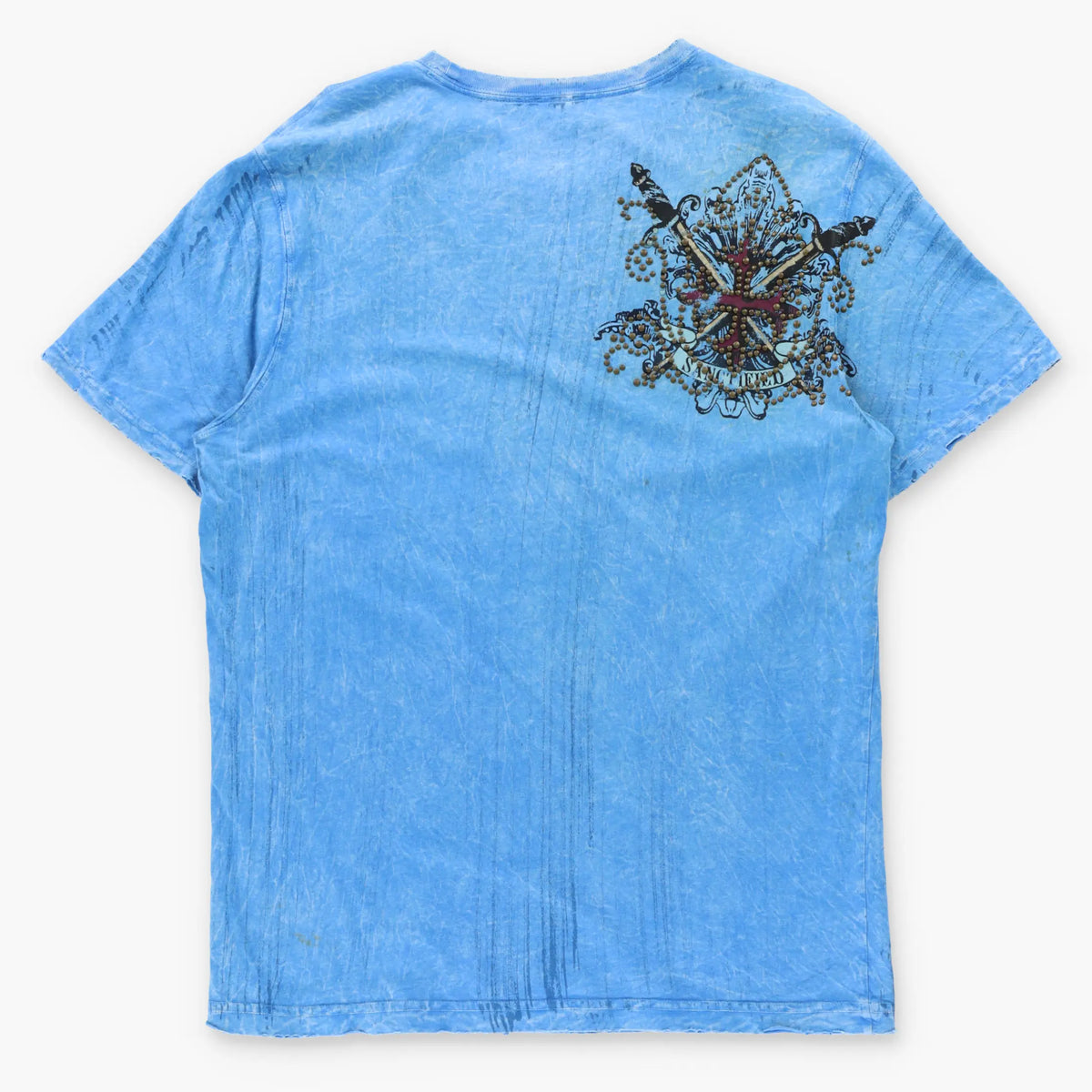 Vintage "SANCTIFIED" Studded Eagle Bright Blue Y2K Style Tee (M-L)