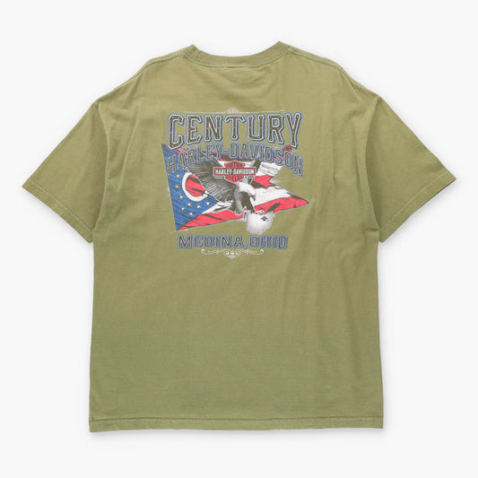 Vintage HARLEY DAVIDSON Medina Ohio Olive Green T-Shirt (XL)