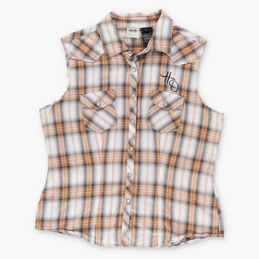 Vintage HARLEY DAVIDSON Embroidered 110th Anniversary Plaid Button Up Vest (M-L) Vintage Sole Melbourne