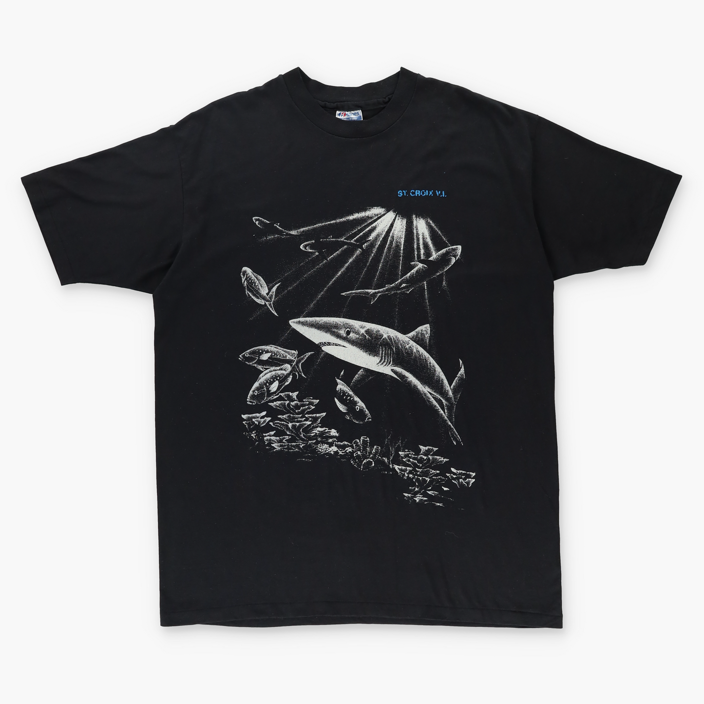 Caribbean St Croix Shark Underwater Black & White USA Made Tee (XL)