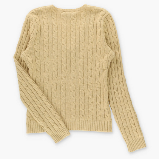 Vintage RALPH LAUREN 'Slim Fit' Tan Cashmere Cable Knit Long Sleeve V-Neck Sweater (M) Vintage Sole Melbourne
