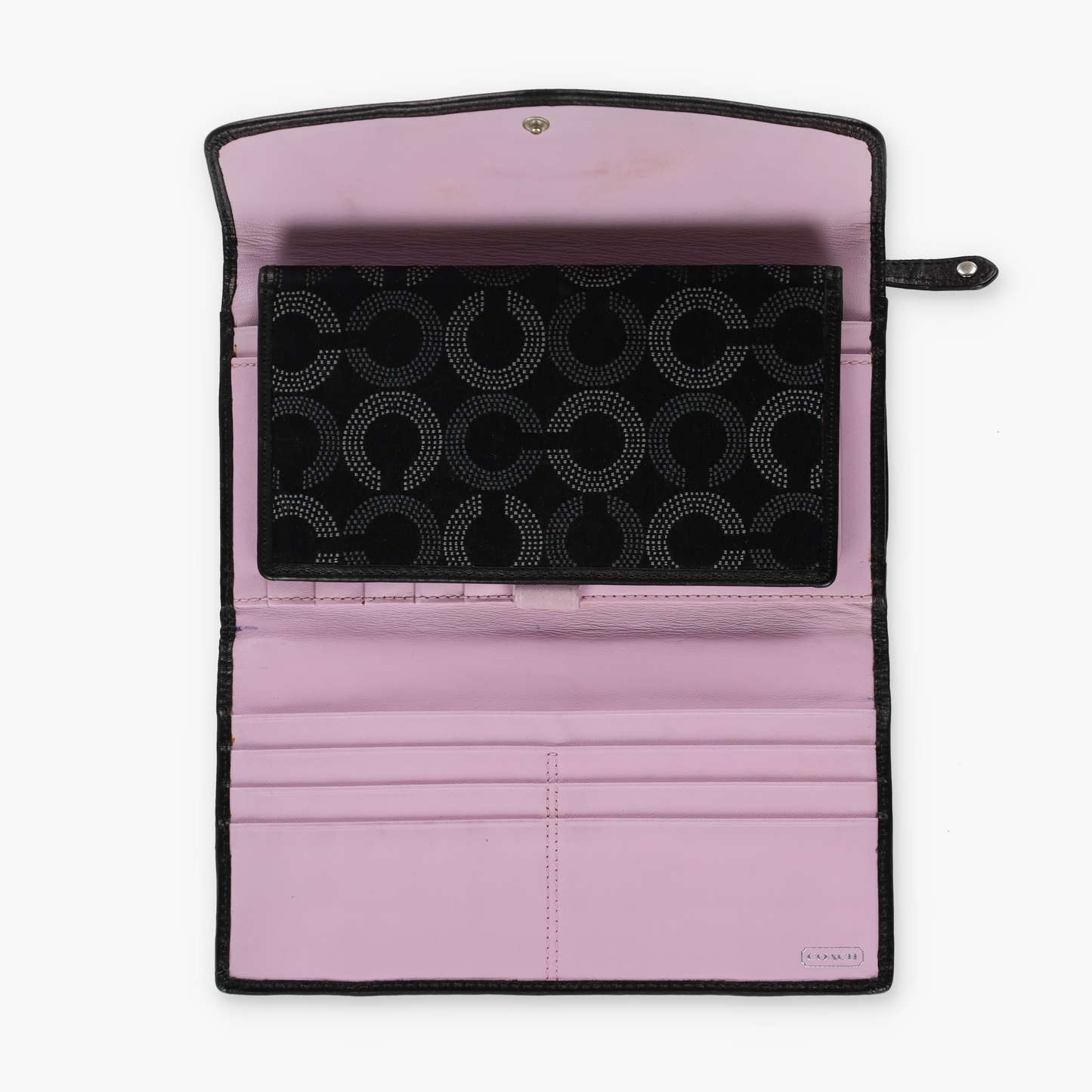 COACH 'Madison' Dotted Op Art Trifold Black Wallet Clutch