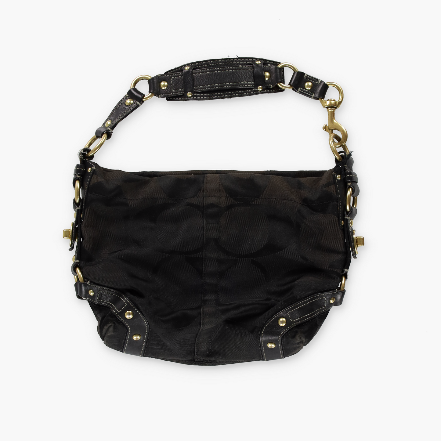 COACH Carly Signature Black Canvas Leather Hobo Shoulder Bag 10619