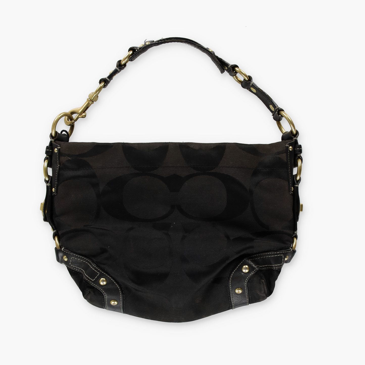 COACH Carly Signature Black Canvas Leather Hobo Shoulder Bag 10619