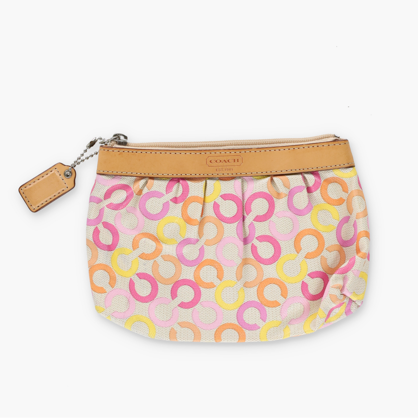 COACH Pink Multicoloured Signature C Wristlet Pouch Purse