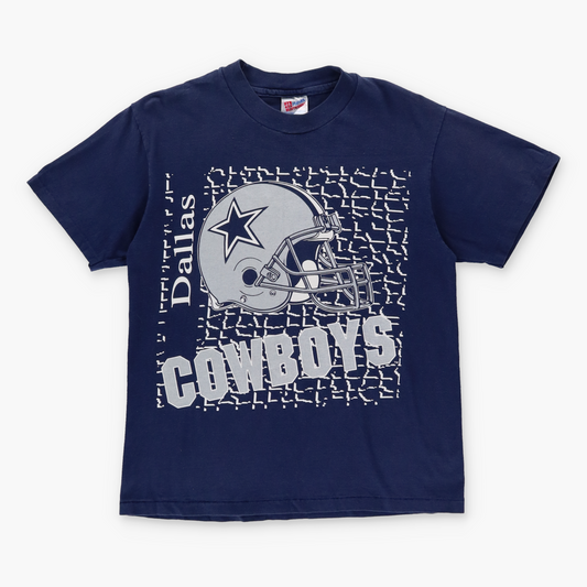 DALLAS COWBOYS Silver Print Helmet NFC Single Stitch Navy Tee (M)