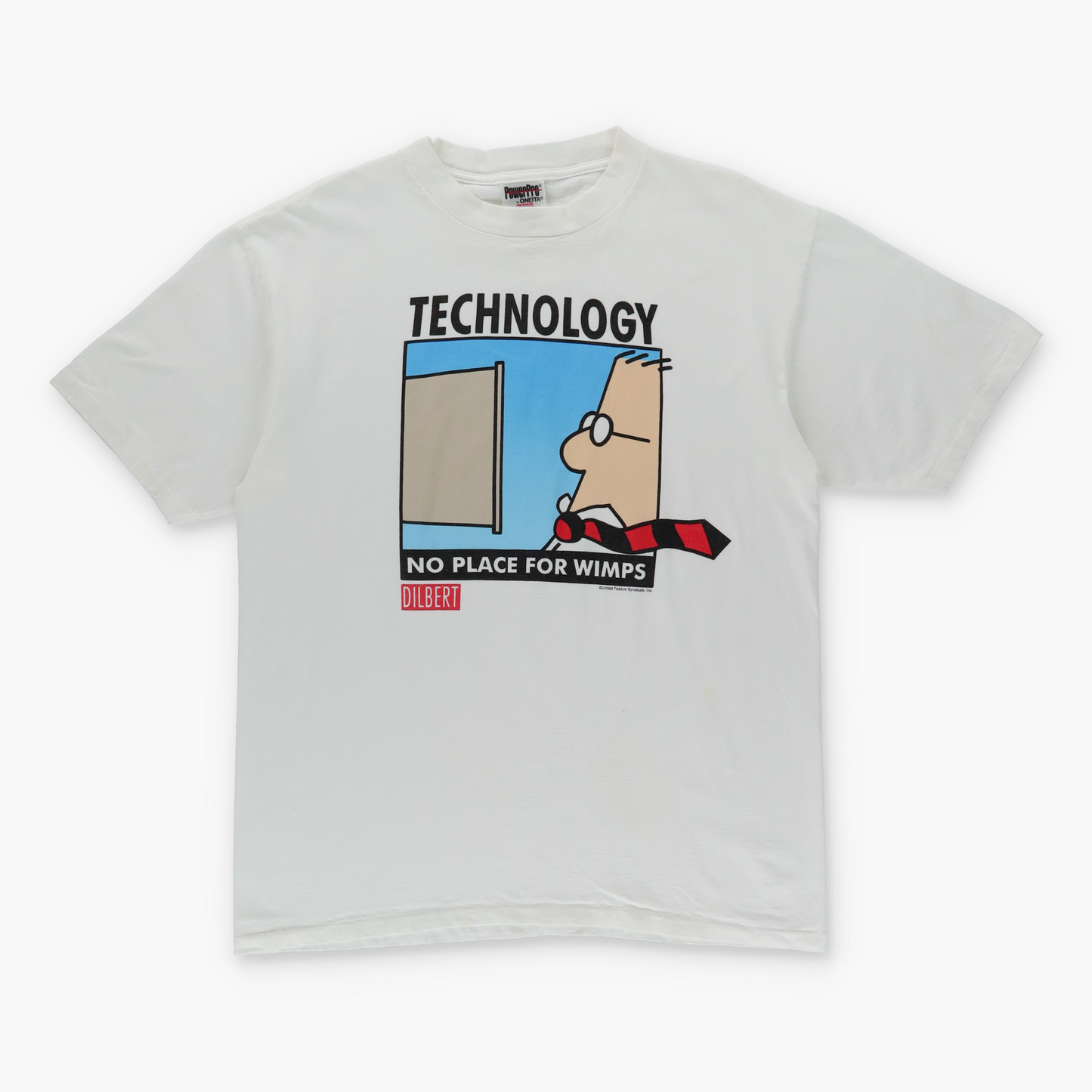 Vintage DILBERT 'Technology, No Place For Whimps' Cartoon Single Stitch T-Shirt (L)