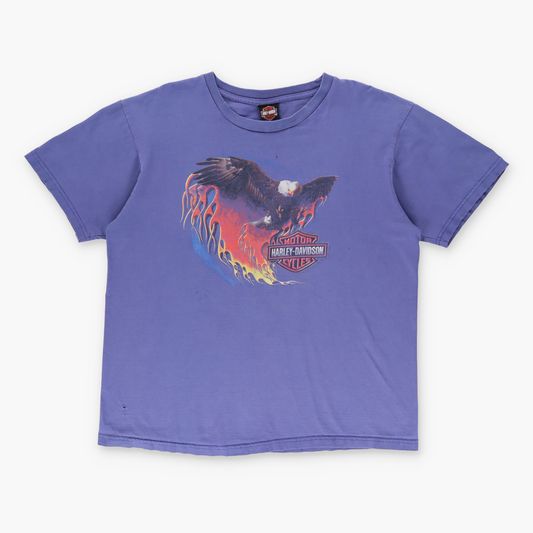 HARLEY DAVIDSON Y2K 'Orlando' Eagle Flame Purple Motorcycle Tee (XL)