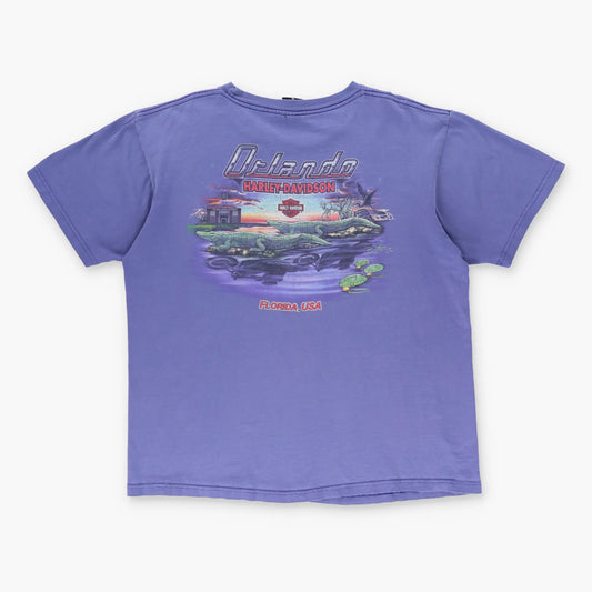 HARLEY DAVIDSON Y2K 'Orlando' Eagle Flame Purple Motorcycle Tee (XL) - Vintage Sole Melbourne