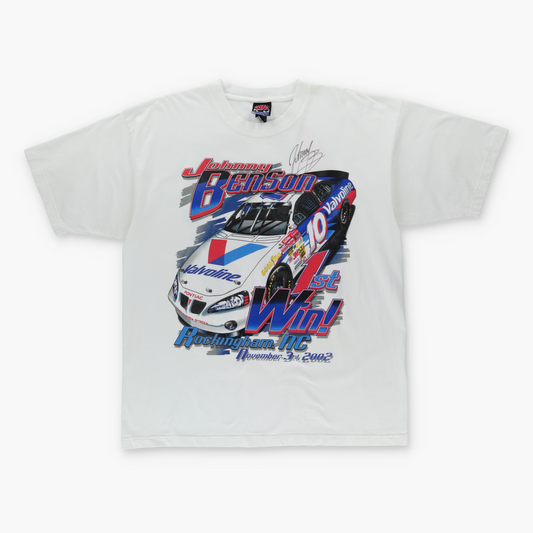 JOHNNY BENSON 'First Win!' Signature NASCAR White Racing T-Shirt (XXL)