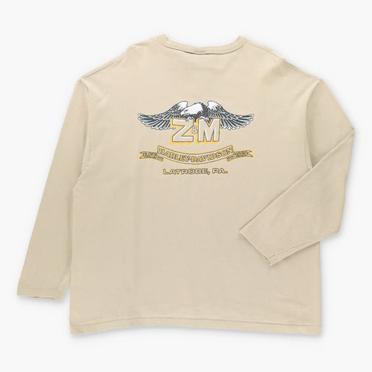 Vintage HARLEY DAVIDSON Latrobe Pennsylvania Beige 1/4 Button Long Sleeve T-Shirt USA Made (XXL)