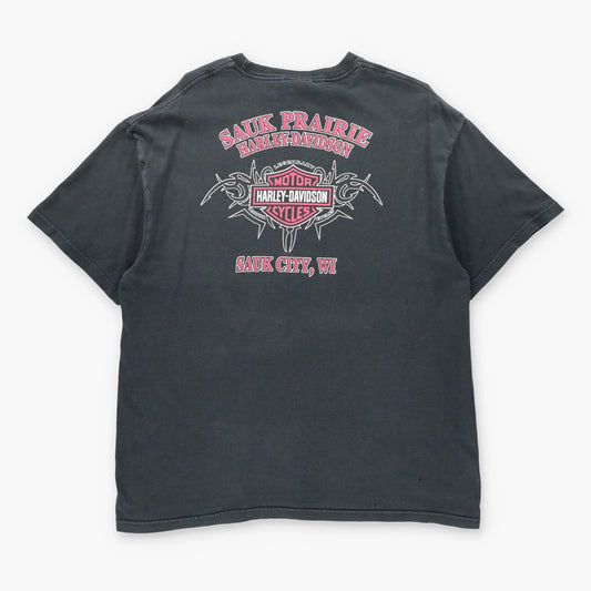 Vintage HARLEY DAVIDSON "Competition Ready" Sauk Prairie Black USA Made T-Shirt (XL)
