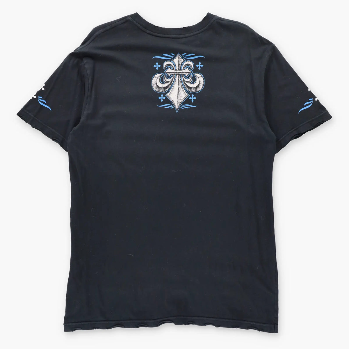 Vintage AFFLICTION "Live Fast" Fleur-De-Lis USA Made Distressed Black Tee (L TALL)