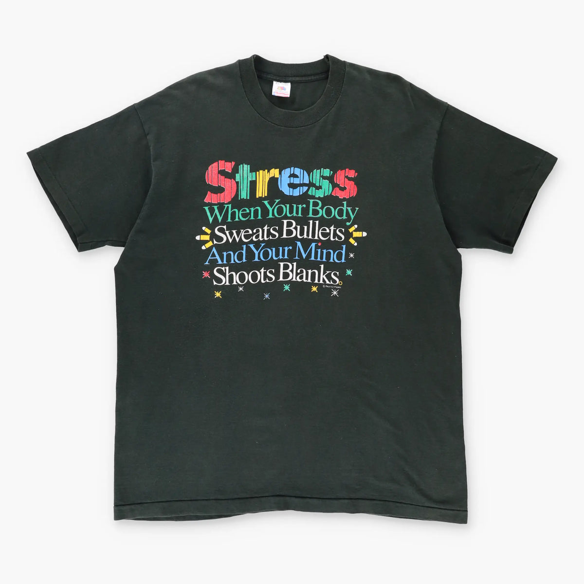 Vintage 'Stress' Description Humour Single Stitch Black T-Shirt (XL) Vintage Sole Melbourne