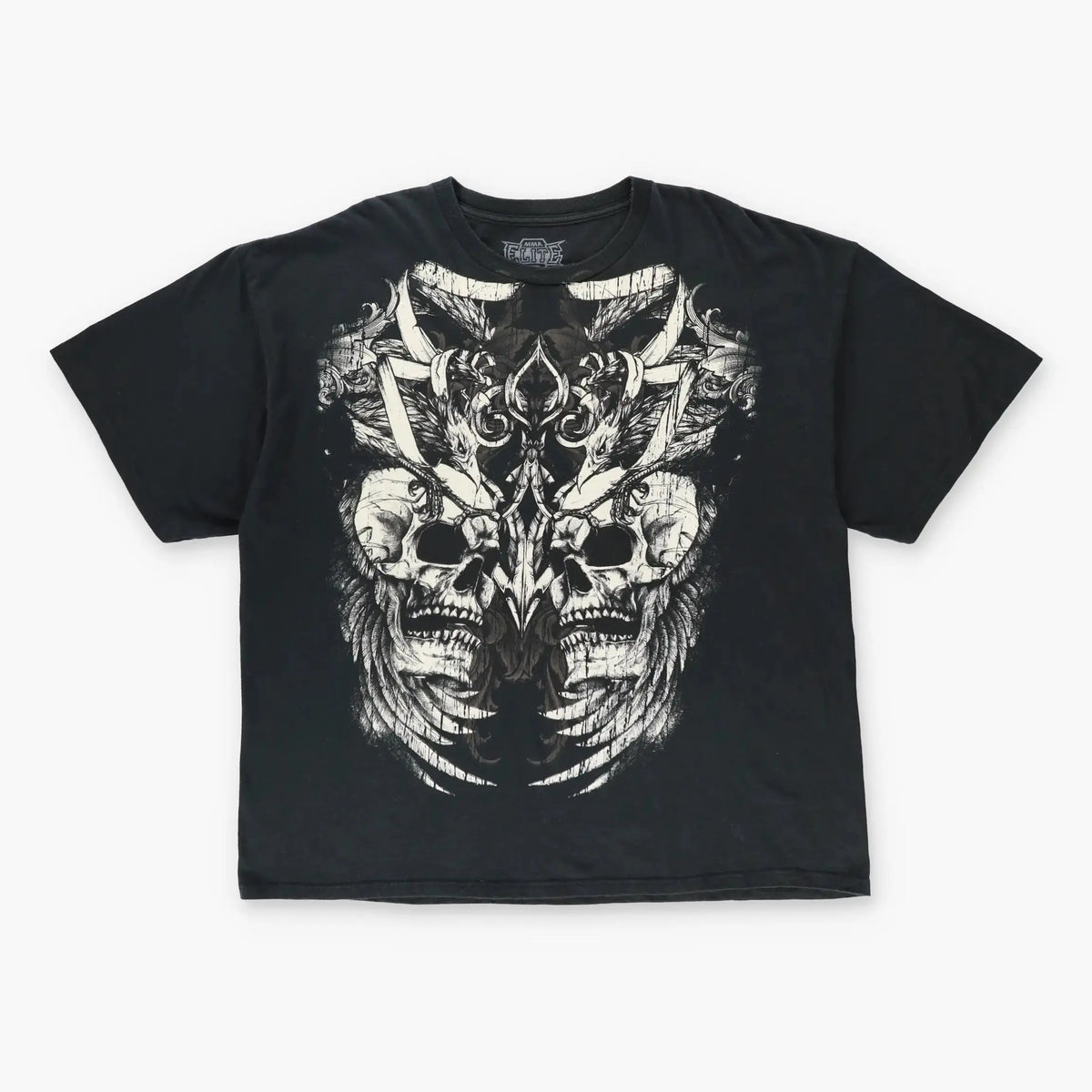 ELITE MMA Y2K Skull Wing Grunge Two Sided Vintage Black & White T-Shirt (XXL) Vintage Sole Melbourne