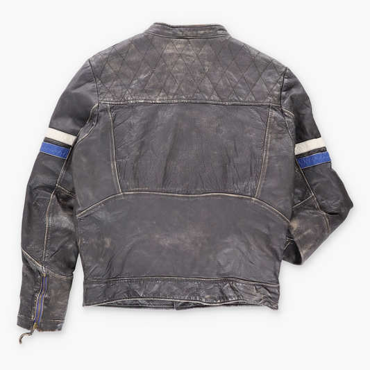 QUIKSILVER Y2K Leather Blue Stripe Vintage Motorcycle Jacket (M) Vintage Sole Melbourne