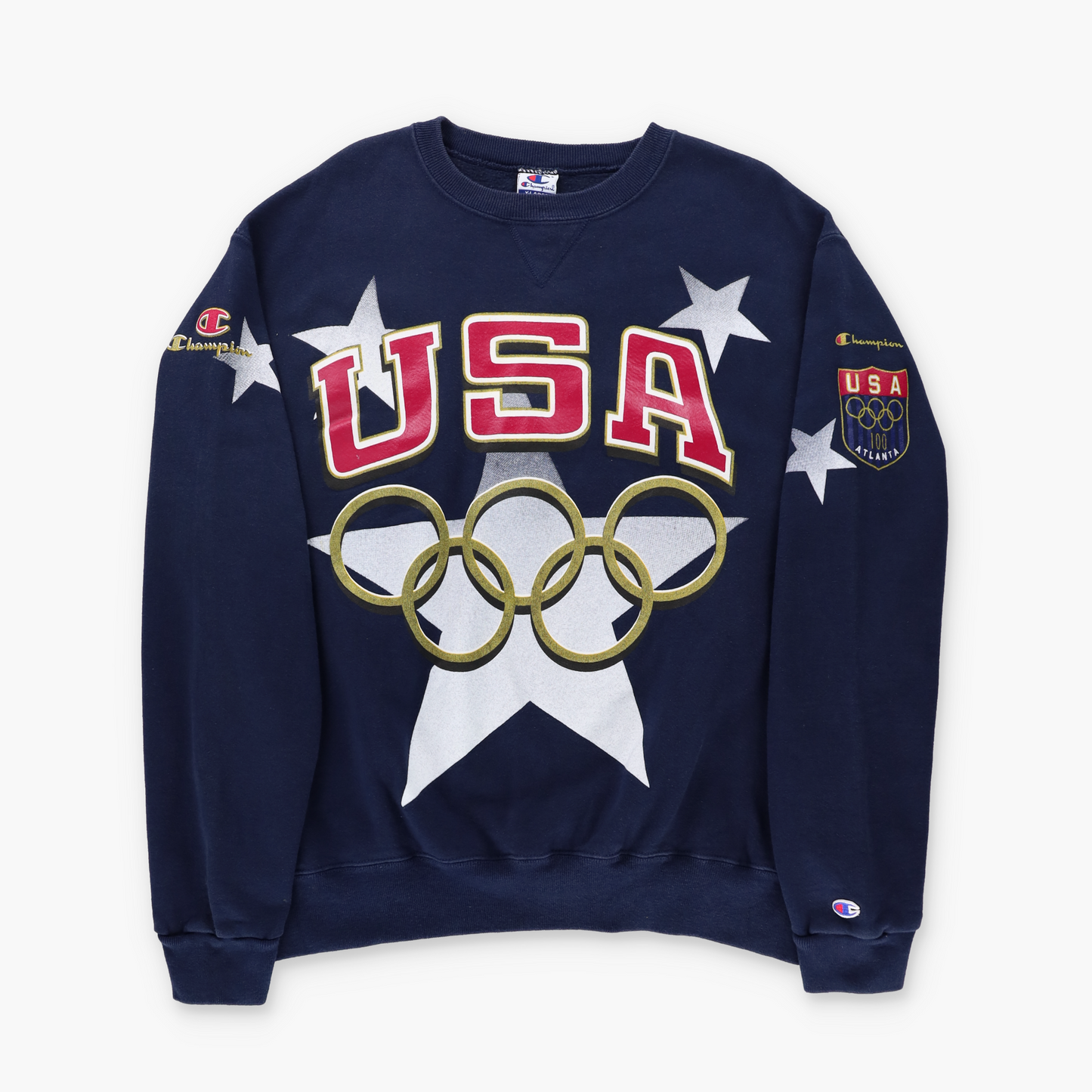 CHAMPION USA Made Navy & Gold Glitter Olympics Team USA Sweatshirt (XL)