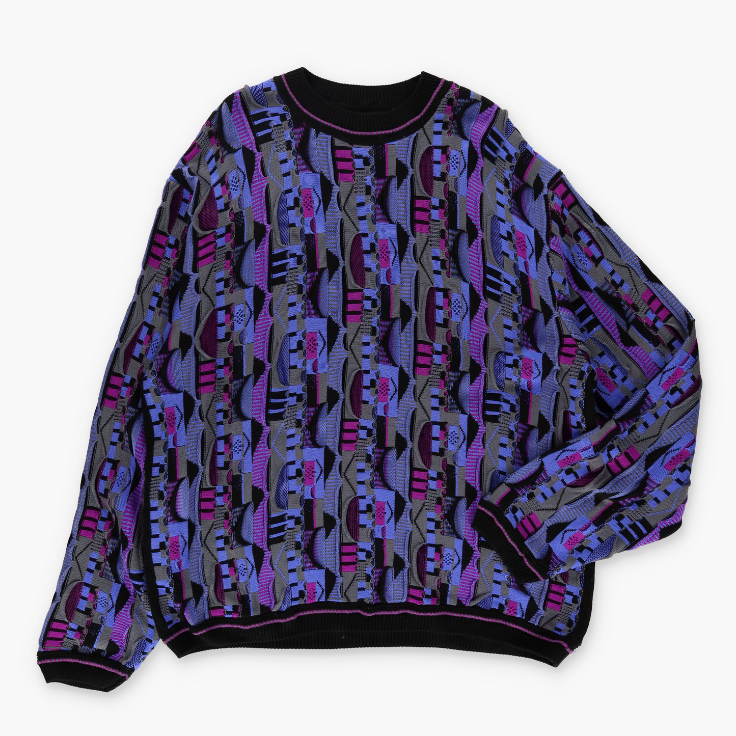 STEVEN LAND Coogi Style Purple Multicoloured New With Tags USA Made Knit Sweater (XXL)