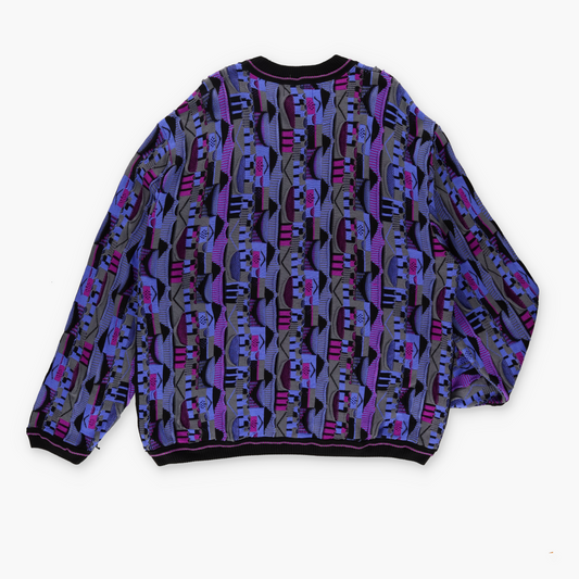 STEVEN LAND Coogi Style Purple Multicoloured New With Tags USA Made Knit Sweater (XXL)