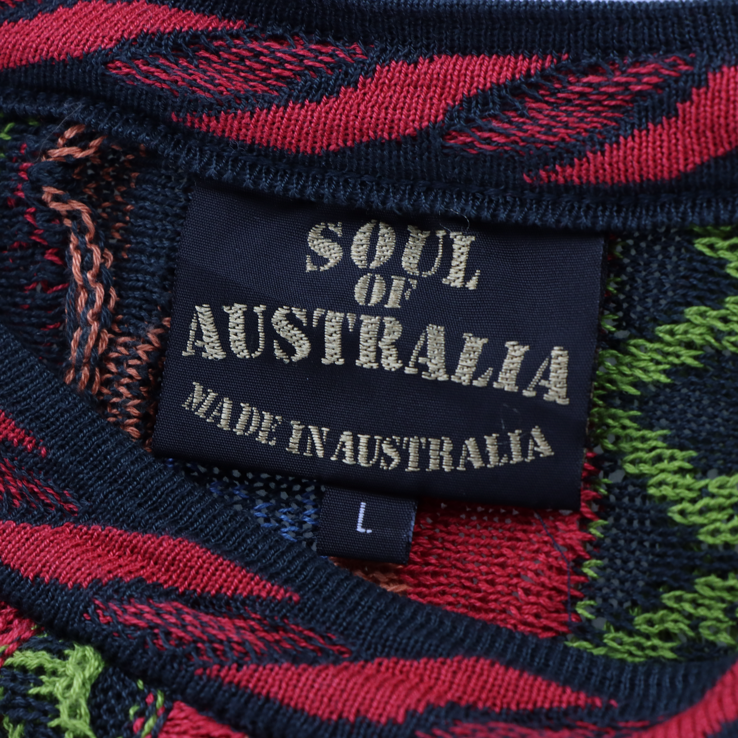 SOUL OF AUSTRALIA Coogi Style Bright Multicoloured Australian Made Knit Sweater (L)