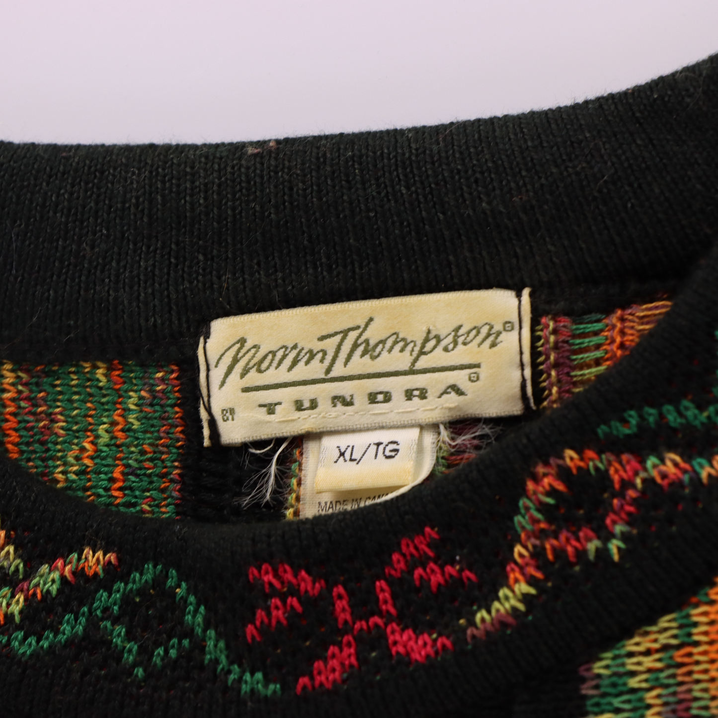 NORM THOMSON X TUNDRA Coogi Style Multicoloured Canada Made Knit Sweater (XL)