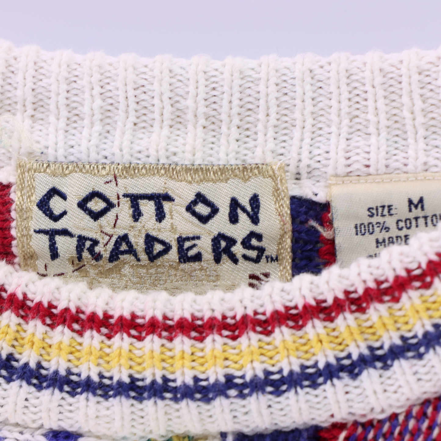 COTTON TRADERS Coogi Style Multicoloured Knit Sweater (M-L)