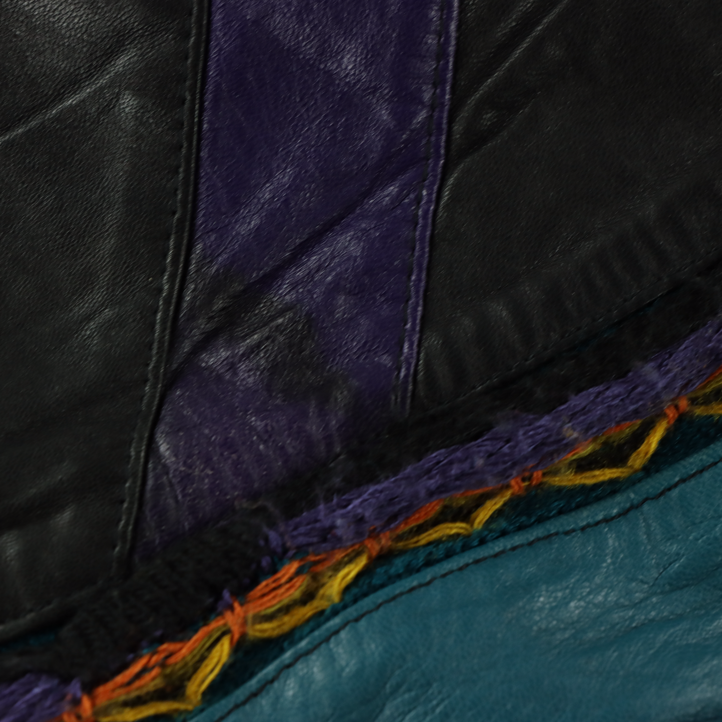 SAXONY Coogi Style Genuine Leather & Multicoloured Knit Sweater (M-L)