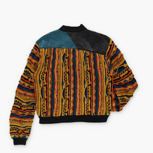 SAXONY Coogi Style Genuine Leather & Multicoloured Knit Sweater (M-L)