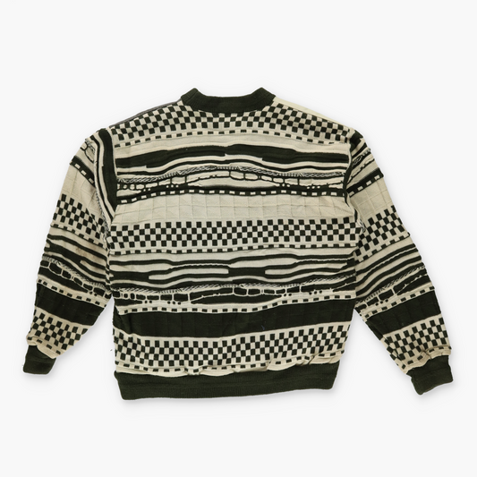 TRUTUS BIANCARRA Coogi Style Leather & Knit Korean Made Green Sweater (XL)