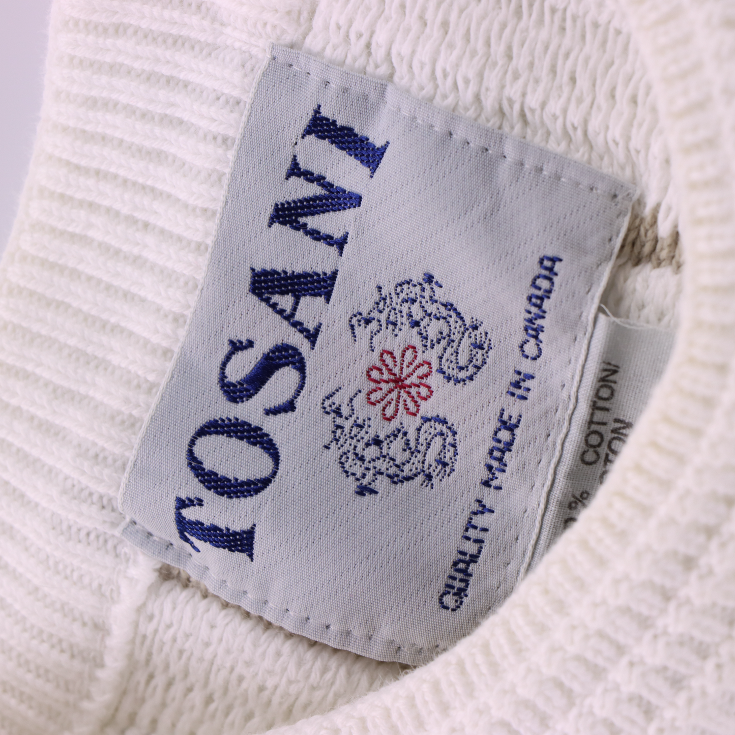 TOSANI Coogi Style White & Neutrals Canada Made Knit Sweater (L)