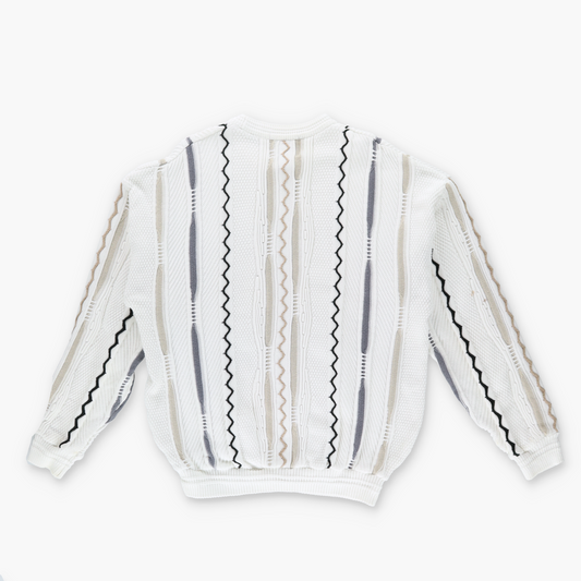 TOSANI Coogi Style White & Neutrals Canada Made Knit Sweater (L)