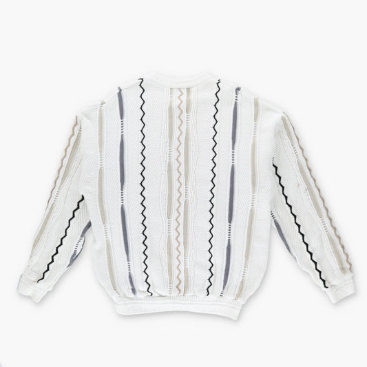 TOSANI Coogi Style White & Neutrals Canada Made Knit Sweater (L) Vintage Sole Melbourne