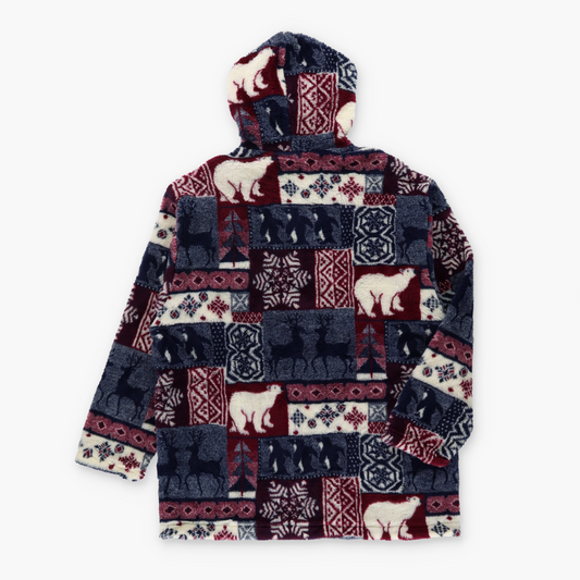 Geometric Winter Collage USA Made ACTIVE STUFF Blue & Red Fleece Hoodie Jacket (M)