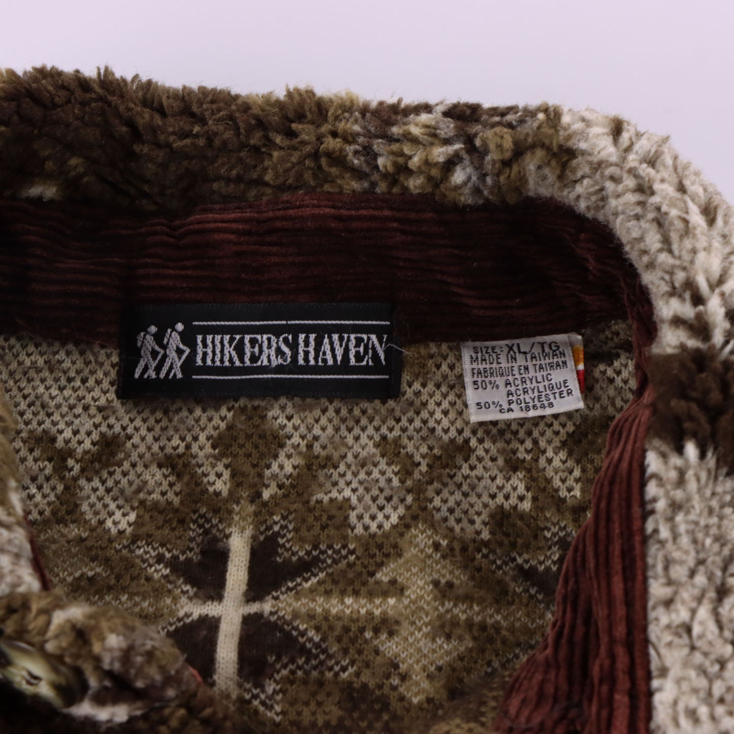 Brown Leaping Deer & Pines HIKERS HAVEN Brown Button Up Fleece Jacket (XL)