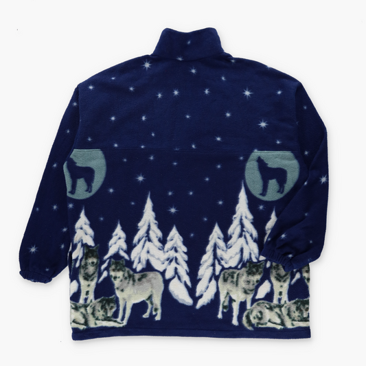 Howling Wolf Silhouette & Starry Sky 1/4 Zip Long All Over Fleece Sweatshirt (4XL)
