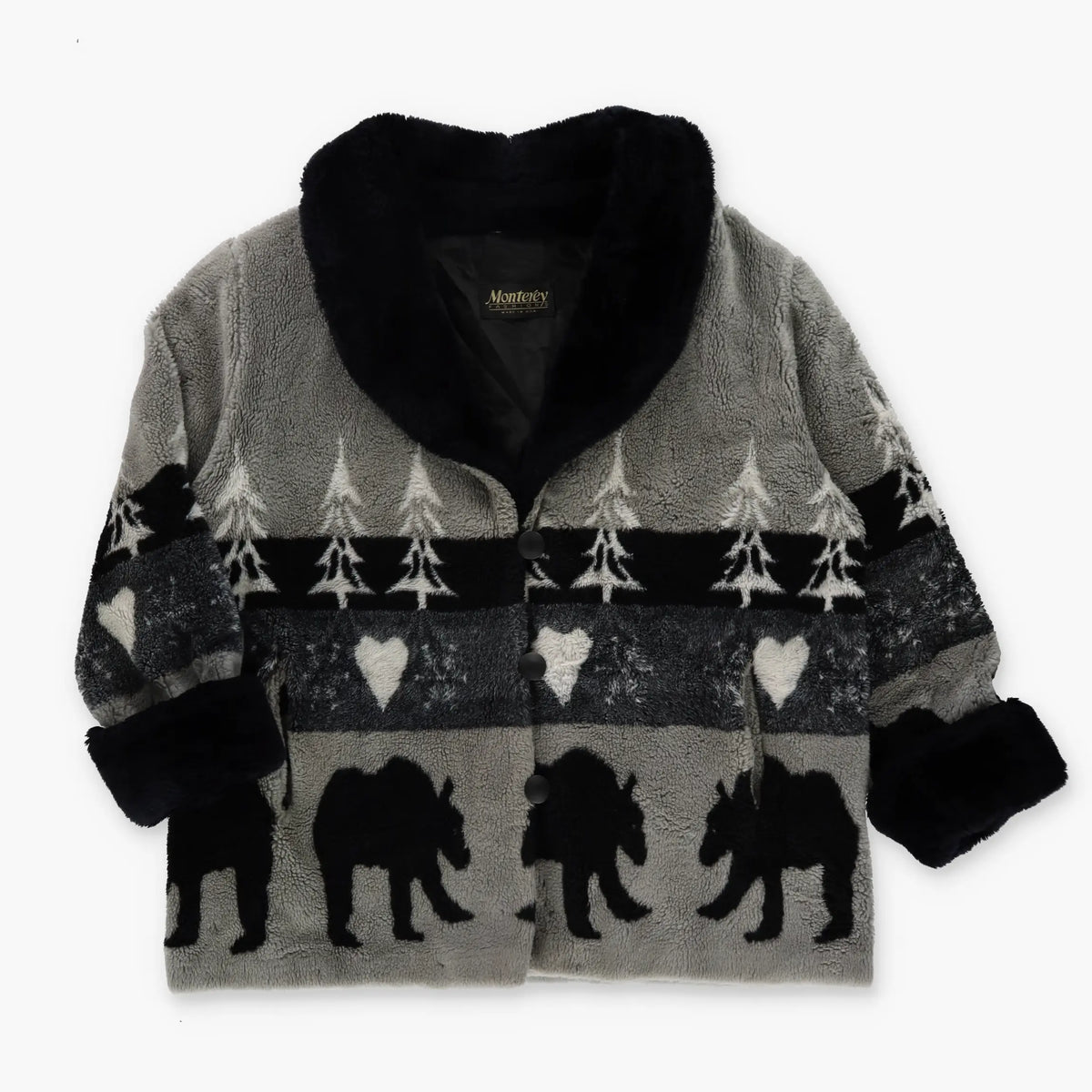 Bears & Hearts USA Made Sherpa Cuffed MONTEREY FASHIONS Button Up Fleece Coat (L) Vintage Sole Melbourne