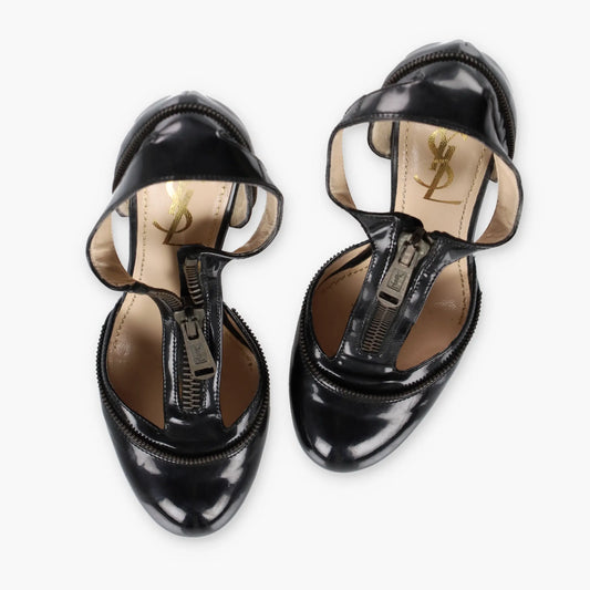 YVES SAINT LAURENT Patent Zip Black & Gold Italy Made Heels (36) Vintage Sole Melbourne