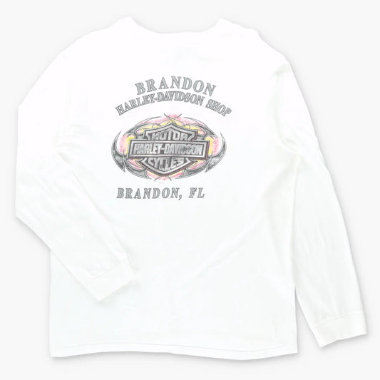 HARLEY DAVIDSON Brandon Florida White Front Pocket Vintage Long Sleeve Tee (L)