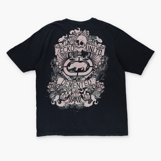 ECKO UNLTD Y2K 'Crush, Destroy' Velour Logo Skull Black & White Tee (XX)