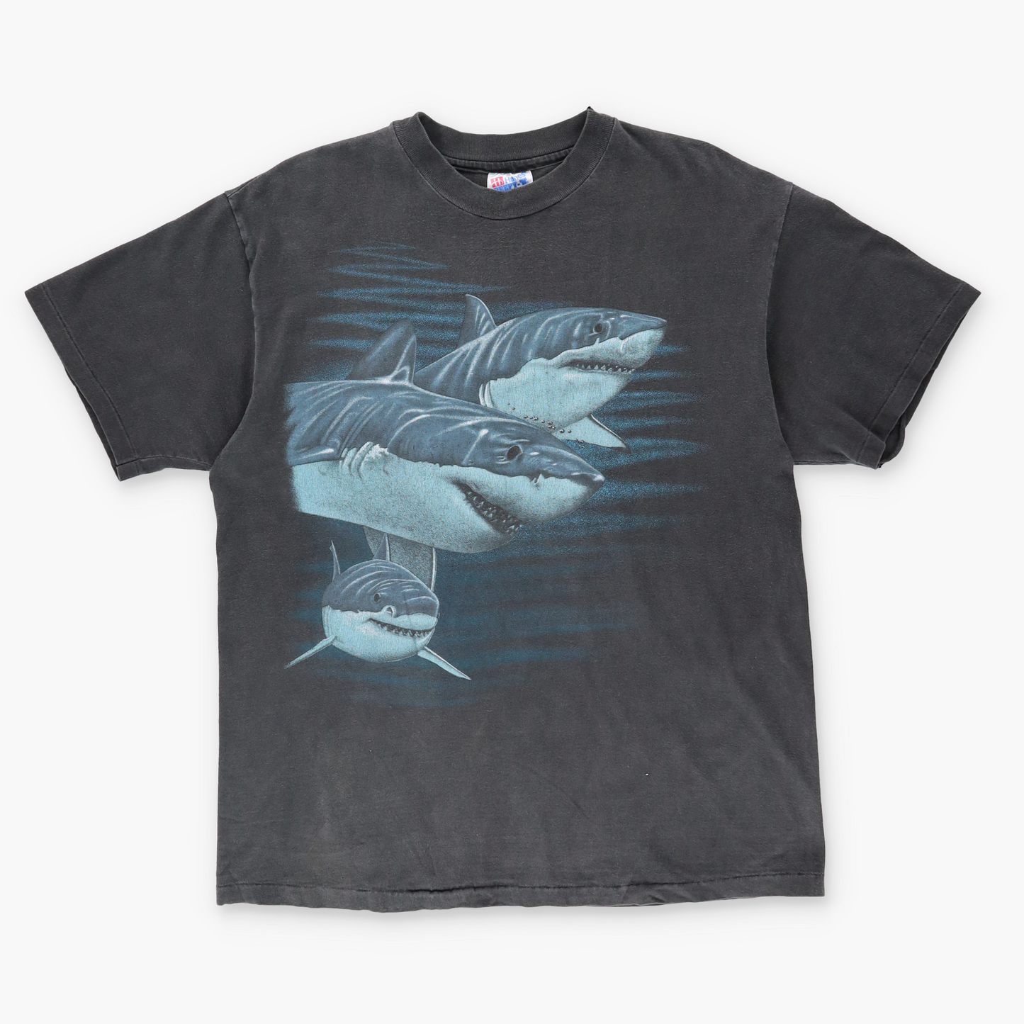 Vintage Shark Ocean Two Sided Faded USA Made Single Stitch T Shirt (L)