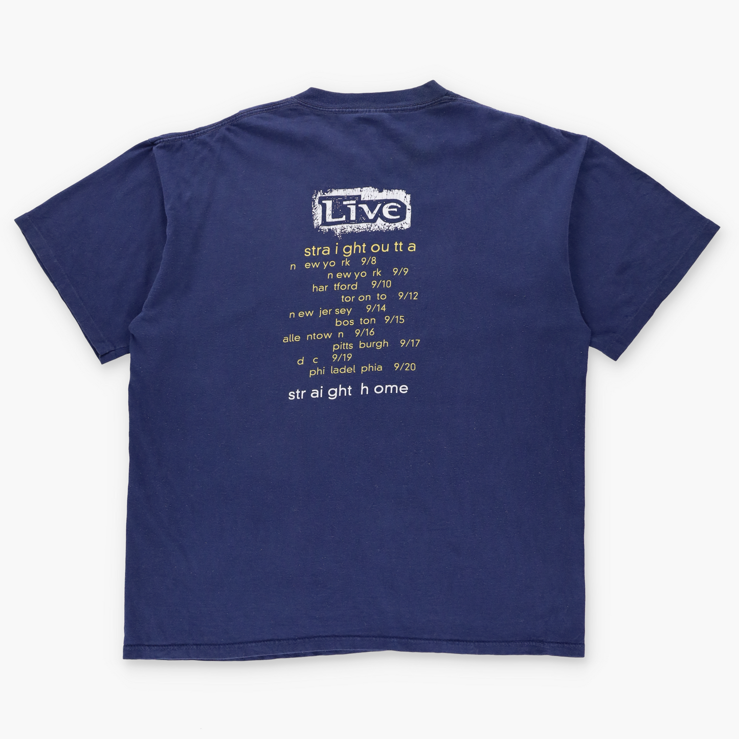 Vintage 1994 Live 'Straight Outta York' Tour USA Made BROCKUM Navy Blue Band Tee (L-XL)