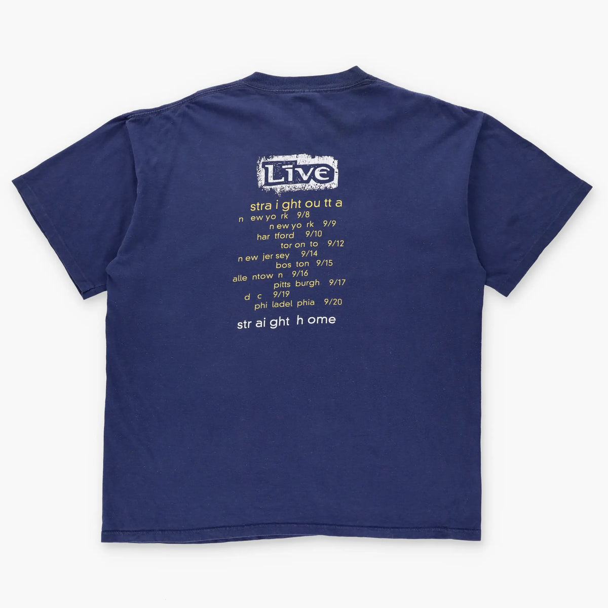 Vintage 1994 Live 'Straight Outta York' Tour USA Made BROCKUM Navy Blue Band Tee (L-XL) - Vintage Sole Melbourne