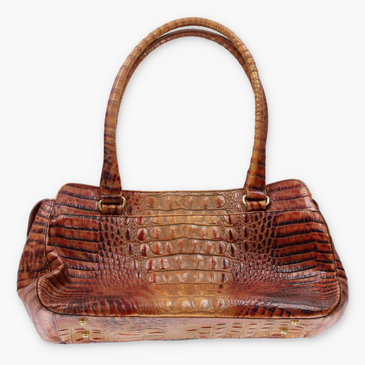 BRAHMIN Vintage 'Kirby' Crocodile Embossed Toasted Almond Leather Shoulder Bag Vintage Sole Melbourne