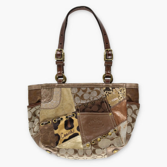 COACH Y2K 12902 Leopard Brown Canvas Patchwork Tote Bag