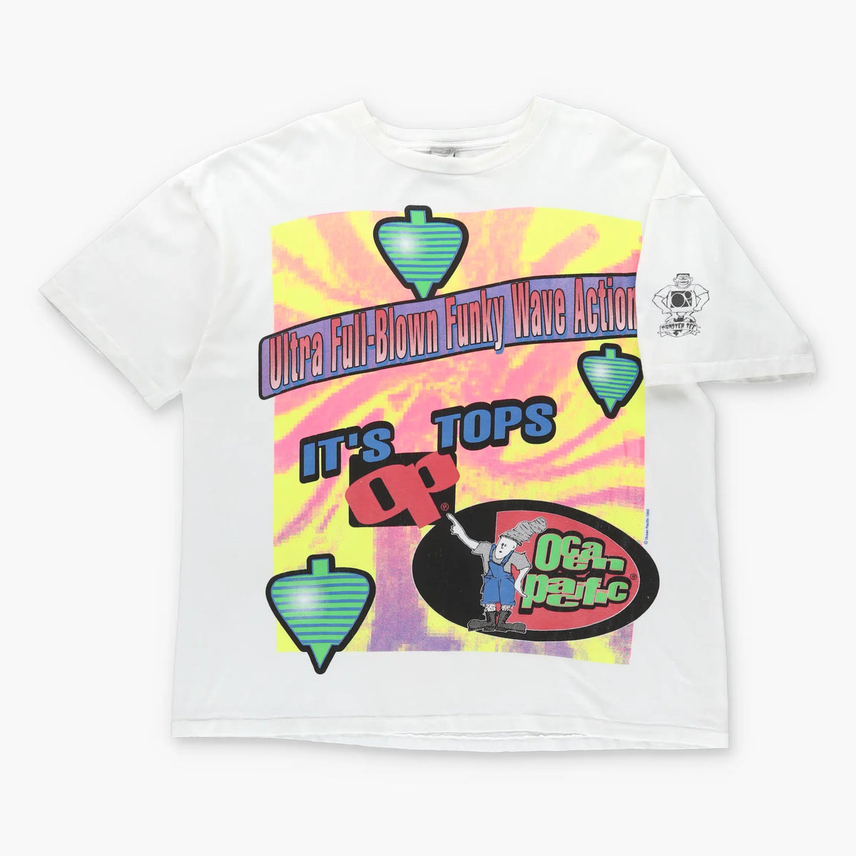 1993 OCEAN PACIFIC 'Funky Wave Action' Fluro Vintage Single Stitch Surf T-Shirt (XL-XXL) Vintage Sole Melbourne